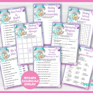 Instant Download Mermaid Baby Shower Game Bundle Light Tone-BS065