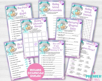 Instant Download Mermaid Baby Shower Game Bundle Light Tone-BS065