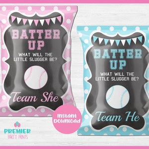 Instant Download Little Slugger Baseball Gender Reveal Chip Bags-GR018