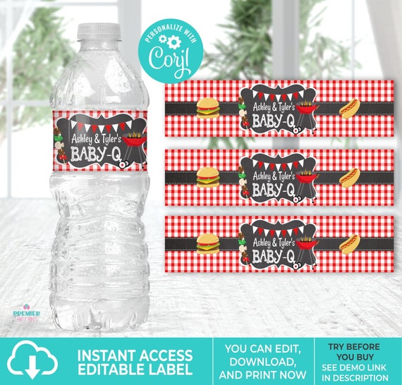 Editable Instant Access/Download BabyQ/BBQ Baby Shower Water Bottle Label-BS016