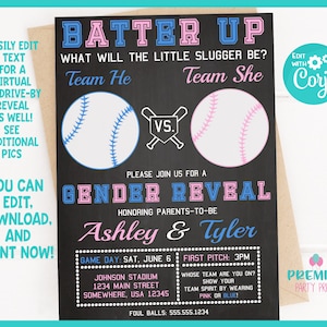 Editable Instant Access/Download Little Slugger Baseball Gender Reveal Invitation Version 1-GR024