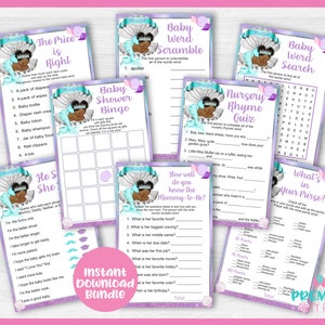 Instant Download Mermaid Baby Shower Game Bundle Brown Tone-BS064