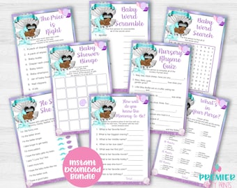 Instant Download Mermaid Baby Shower Game Bundle Brown Tone-BS064