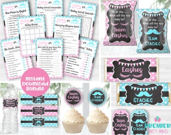 Instant Download Lashes or Staches Gender Reveal Game and Favor Bundle Version 2-GR010