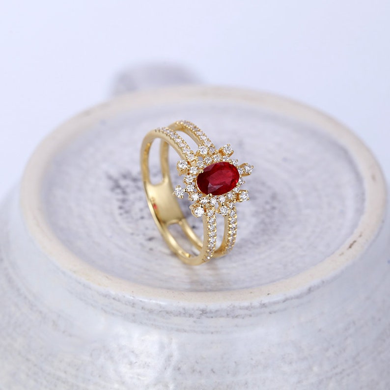 Unique engagement ring ruby Vintage women diamond wedding