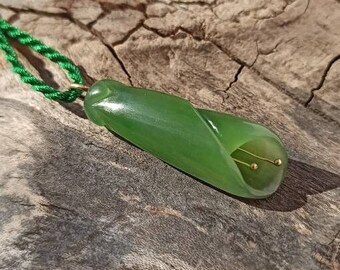 Flower bud shape handmade Nephrite Jade carved pendant.