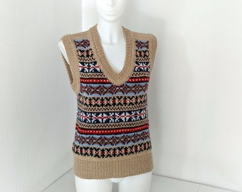 Handknit Fair Isle Vest V Neck Pullover Sleeveless Plus Size - Etsy