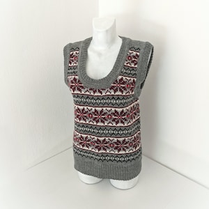 Fair Isle Hand Knitted Vest for Women, U-neck Slipover With an Ornament ...
