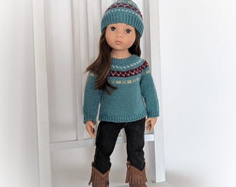 Conjunto de muñeca tejido a mano para Gotz Happy Kidz, jersey de punto sin costuras lopapeysa y gorro para muñecas Gotz de 50 cm