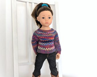 Suéter de muñeca Fair Isle hecho a mano, ropa de muñeca tejida estilo bohemio, suéter con botones para Gotz Happy Kidz, cárdigan de punto para Gotz de 19 pulgadas.