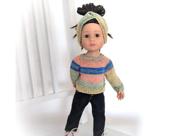 Conjunto de suéter tejido a mano para muñeca: Conjunto para muñeca Gotz Little Kidz de 14 pulgadas