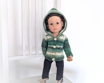 Sudadera de punto para muñeca Gotz de 14 pulgadas, chaqueta de punto con rayas, cárdigan con capucha sin costuras hecho a mano para Gotz Little Kidz de 36 cm