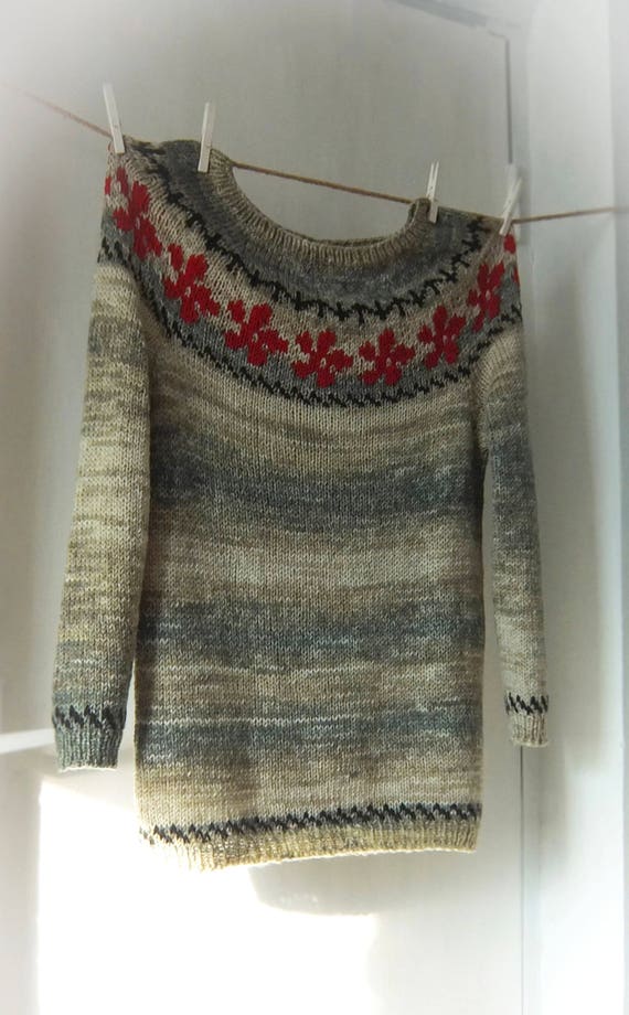 Hand Knitted Sweater For Women Lopapeysa Long Sweater Sweater Dress Tunic Long Sweater Handmade Elegant Sweater At Flowers