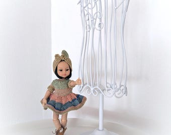 Traje de muñeca tejida a mano: Paola Reina vestido y diadema para muñeca de 8 pulgadas