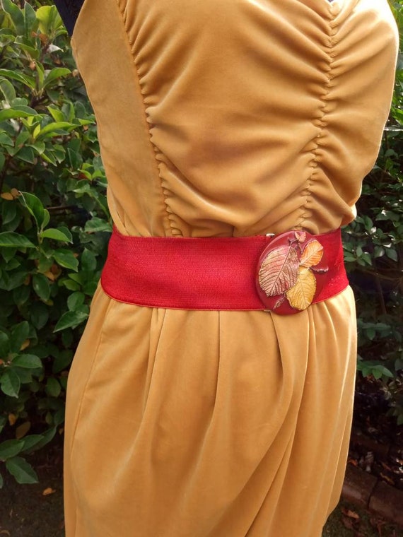 Red Vintage Waist Belt Autumn Leaves - image 4
