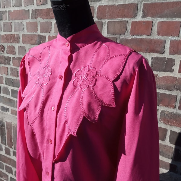 Vintage Bluse 70s Westernkragen pink