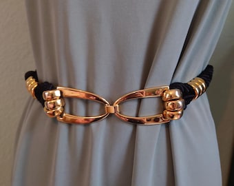 80s Rj Graziano Black Leather Belt and Gold Brass Details  display picture 2