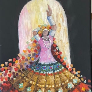 Indian/Pakistani Dancing Girl in Red purple | Original Handmade | Oil on Canvas | Multiple Sizes Available