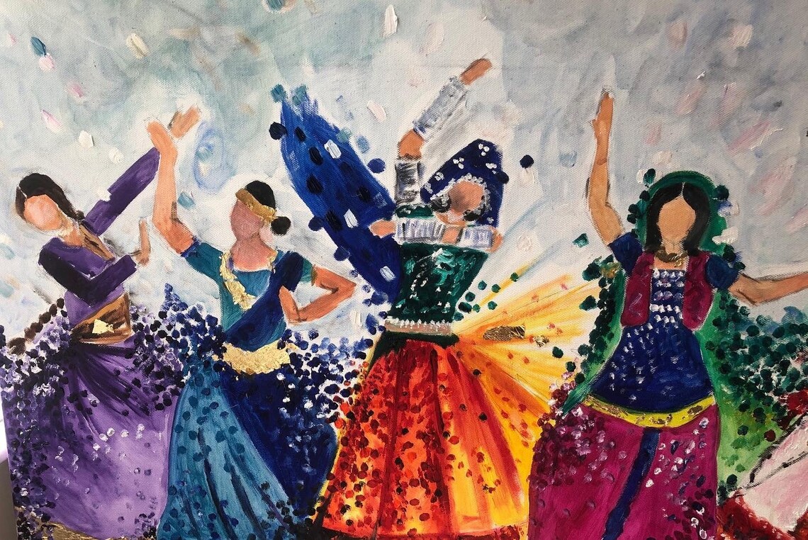 Traditional Dance Forms Handmade Original Oil on Canvas With Gold Leaf