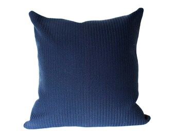 Blue and brown wool textured pillow cover, solid colour, fits 18"by 18"insert