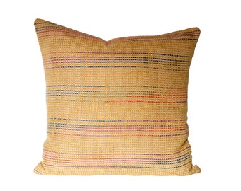 Yellow textured pillow cover with stripes