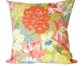 Bright floral print summer pillow cover, original Liz Claiborne floral print