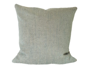Chevron patterned heavy weight pillow cover, cream and blue, midcentury design