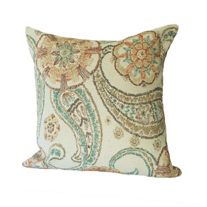 Neutral  background with multicolored paisley designs pillow insert, heavy weight upholstery fabric