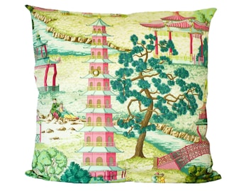 One of a kind large Japanese/Chinese pillow cover, 26"by26",  different asian scenery print on both sides