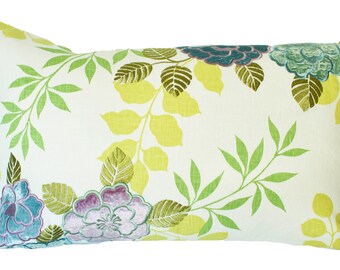 Large floral print linen pillow cover, bedroom decor and linens, velvet flowers on linen