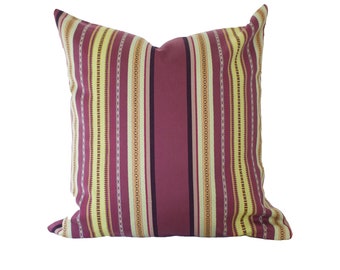 Purple with multi coloured stripe pillow cover, embroidery on a heavy cotton fabric, 18"x18"