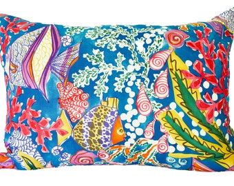 Multicoloured sea inspired linen pillow cover, coastal design, kid's decor 25" by 17"