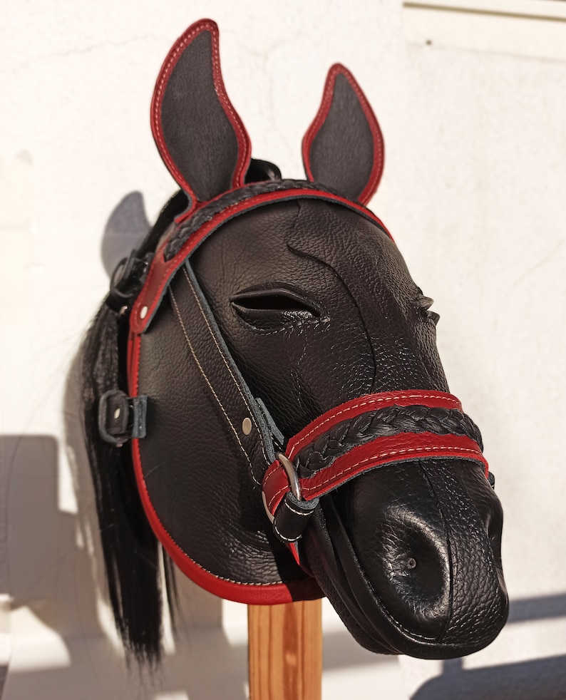 100 Leather Mask, Horse Mask, Handmade, Anatomically Shaped, Blackred