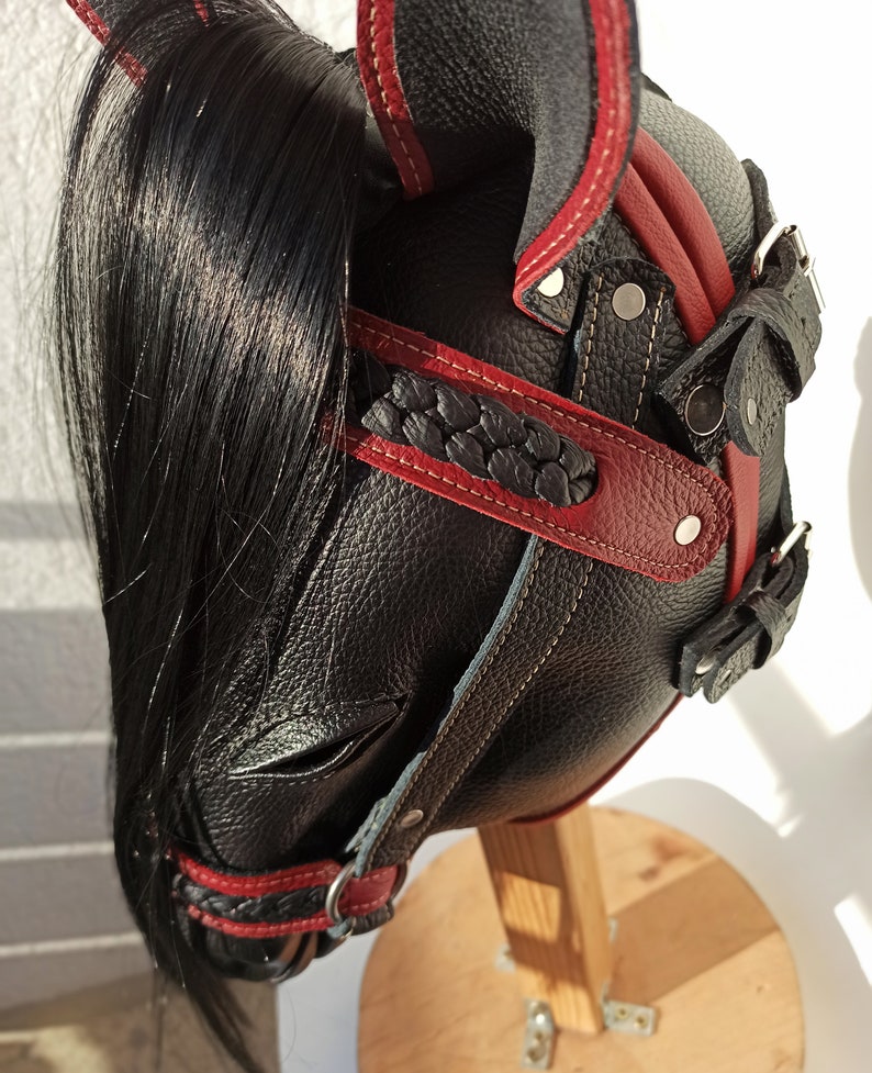 100 Leather Mask, Horse Mask, Handmade, Anatomically Shaped, Blackred