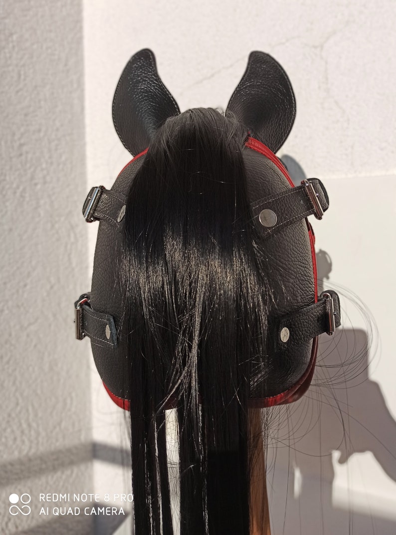 100 Leather Mask, Horse Mask, Handmade, Anatomically Shaped, Blackred