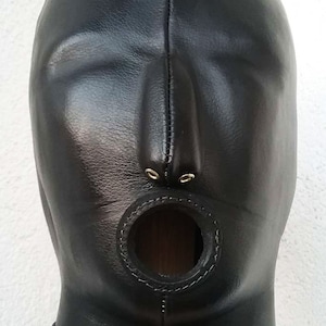 Leather mask, black, handmade. Leather mask, handmade, black, with mouth