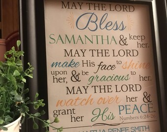 Personalized scripture blessing printable. Baptism, confirmation, baby dedication, first communion, birthday gift. For boy, girl, or adult.