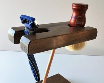 Handcrafted Black Walnut wood Shaving Stand for razor and brush. Traditional Wet shaving product.