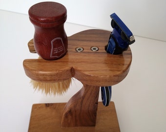 Hand crafted Oak Wood Razor and  brush holder, Wood Shaving Stand, Shaving Brush Stand, Wet Shaving, Unique Stands