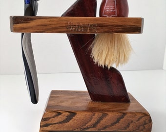 Handcrafted Zebrano, Padauk, Maple Wood Shaving Stand For A Brush And Razor, Razor Holder, Shaving Brush Holder, Wet Shaving