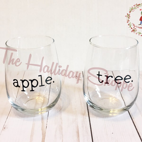 Apple and Tree Wine Glasses / Mother Daughter / Mom Gift / Mother's Day / Wine Lovers / Wino / Gift for Mom
