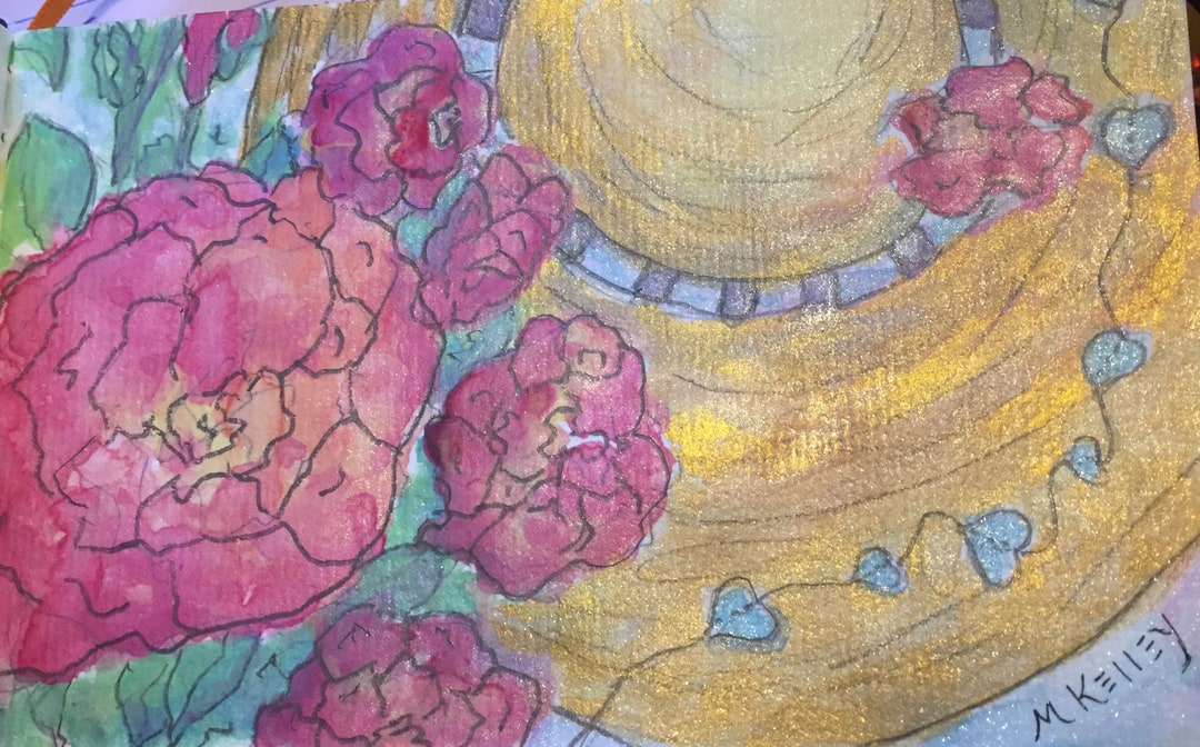 Straw Hat Painting, Straw Hat With Flowers, Southern Summers, Painting