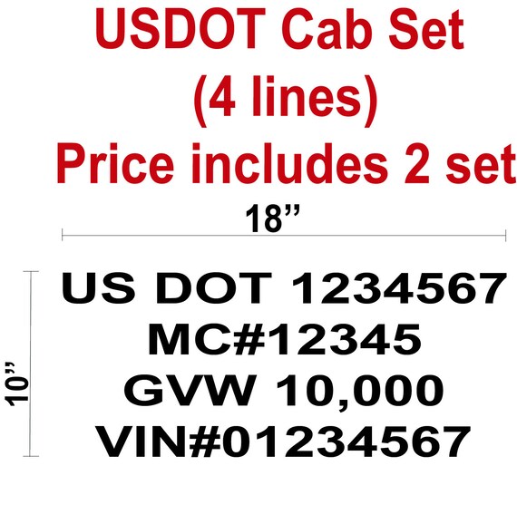 Us Dot Cab Set 4 Or 3 Lines Custom Cab Door Name And Number Etsy