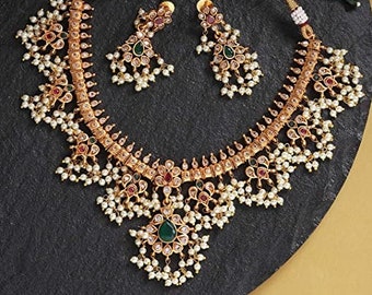 South Indian Guttapusalu Necklace Set 