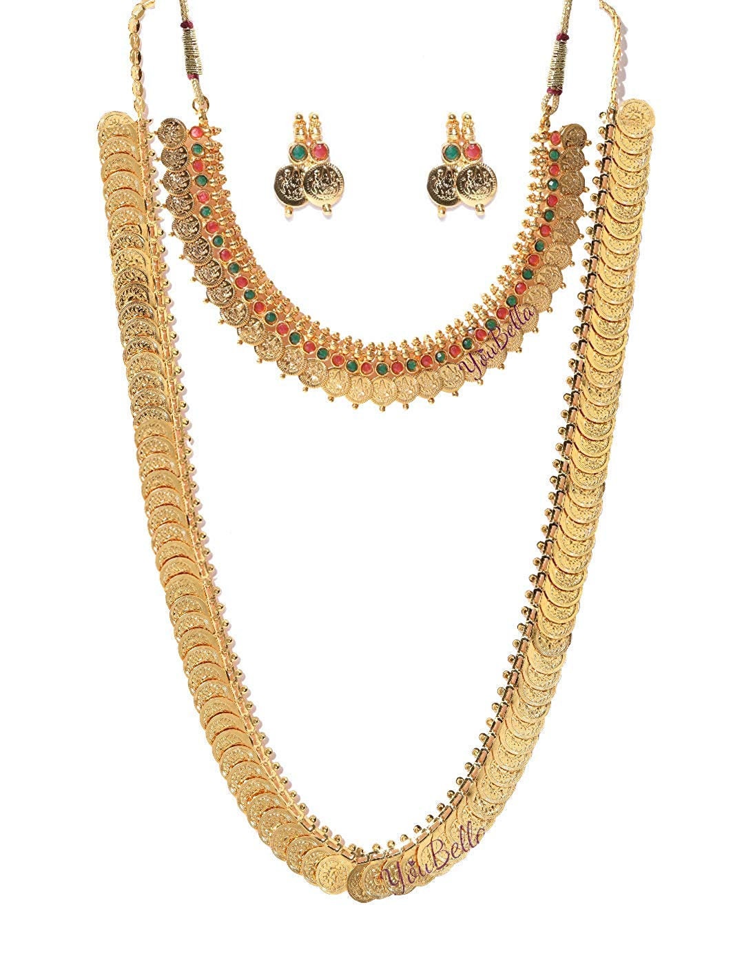 Gold Plated Temple Coin Necklace Set 
