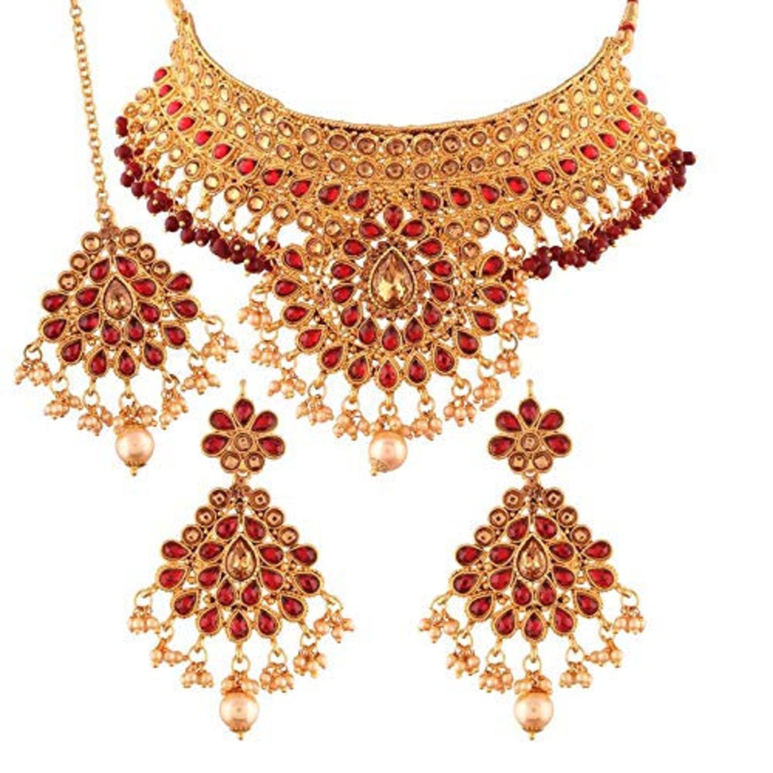 Maroon Bridal Jewelry Set Choker Necklace Red Wedding Etsy