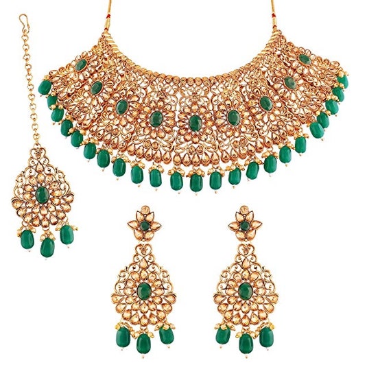 Green Necklace Set Bridal Indian 