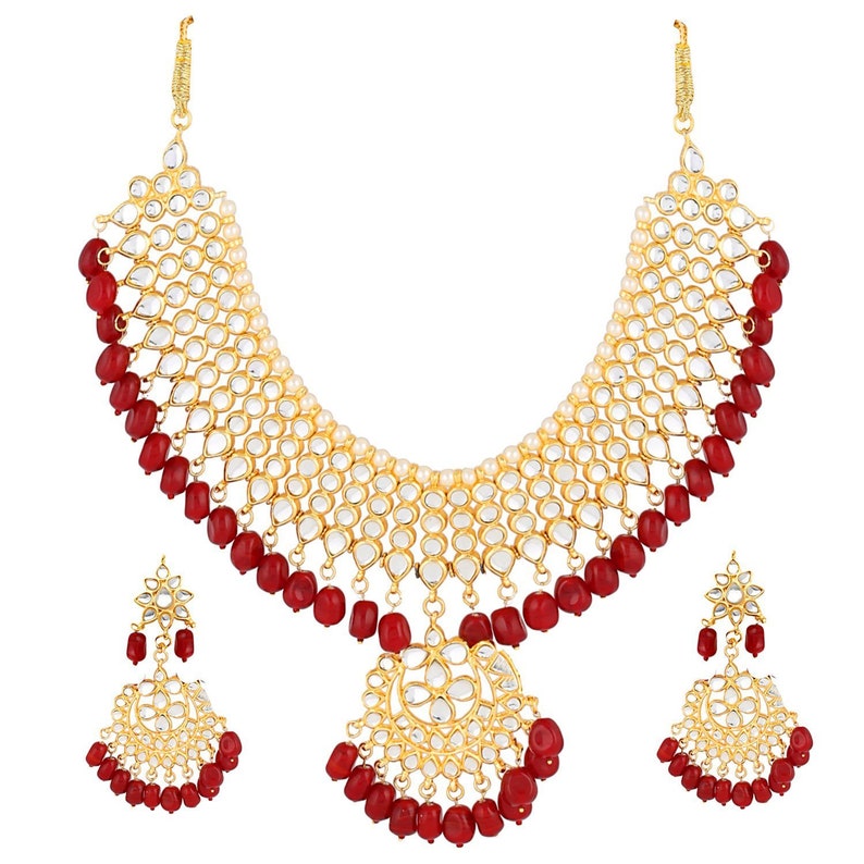 Red Bollywood Jewelry Bridal Necklace Set For Women Green Jewelry Set Kundan Stone Jewelry Bridal Jewelry