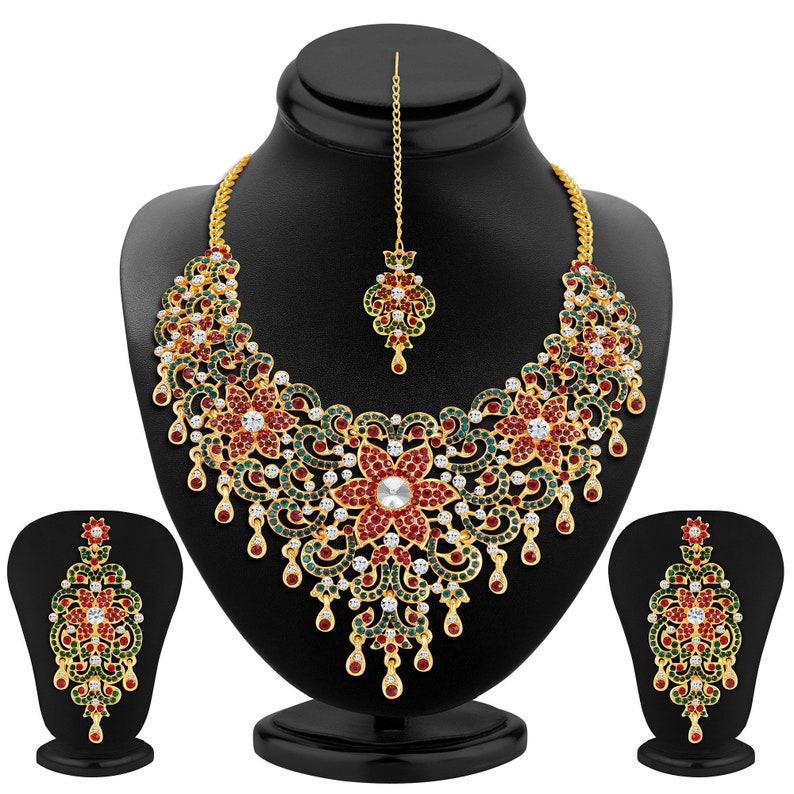 Bollywood Jewelry Jewelry Bridal Dulhan Wedding Jewellery Set Green Red Indian Jewellery Bride Jewelry Set Indian Bridal Jewelry