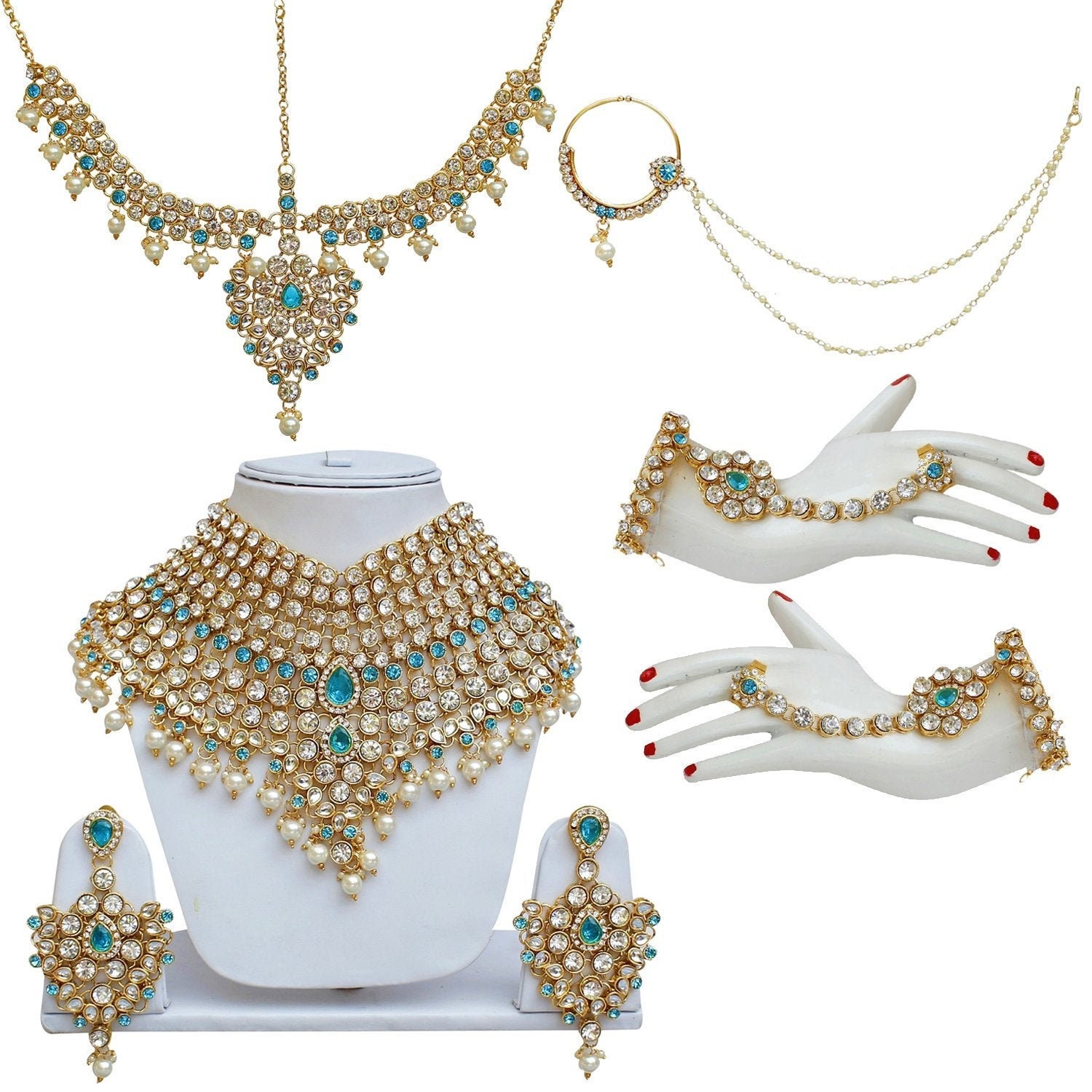 Ferozi Aqua Blue Full Bridal Jewellery 